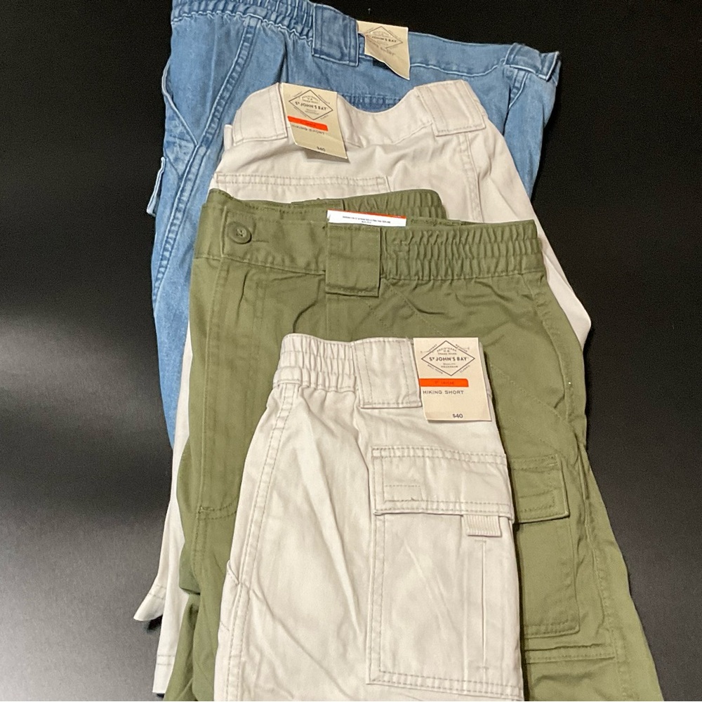 Adult male St. John’s bay cargo hiking shorts new with tags. Size 40, all $24